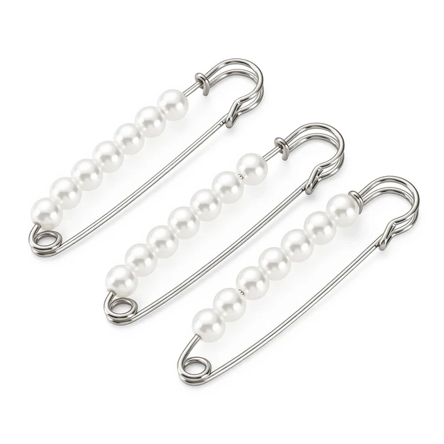 Alt view image 3 of 7 - 6 Pcs Pearl & Rhinestone Safety Pin Brooches, Decorative Sweater Shawl Pins for Skirts, Scarves, Hijabs, Lapel Hats, Suit Jackets, Clothing Accessories (3 Pearl Pins + 3 Rhinestone Pins)