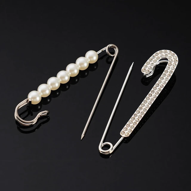 Alt view image 5 of 7 - 6 Pcs Pearl & Rhinestone Safety Pin Brooches, Decorative Sweater Shawl Pins for Skirts, Scarves, Hijabs, Lapel Hats, Suit Jackets, Clothing Accessories (3 Pearl Pins + 3 Rhinestone Pins)