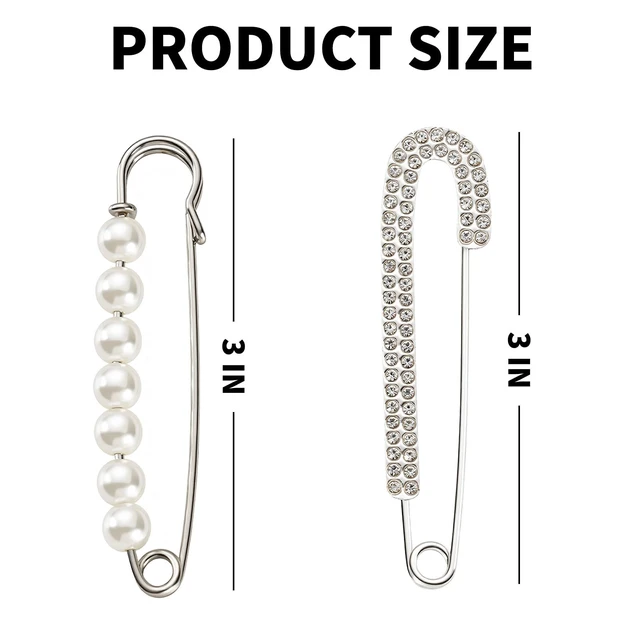Alt view image 2 of 7 - 6 Pcs Pearl & Rhinestone Safety Pin Brooches, Decorative Sweater Shawl Pins for Skirts, Scarves, Hijabs, Lapel Hats, Suit Jackets, Clothing Accessories (3 Pearl Pins + 3 Rhinestone Pins)