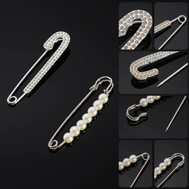 Alt view image 6 of 7 - 6 Pcs Pearl & Rhinestone Safety Pin Brooches, Decorative Sweater Shawl Pins for Skirts, Scarves, Hijabs, Lapel Hats, Suit Jackets, Clothing Accessories (3 Pearl Pins + 3 Rhinestone Pins)