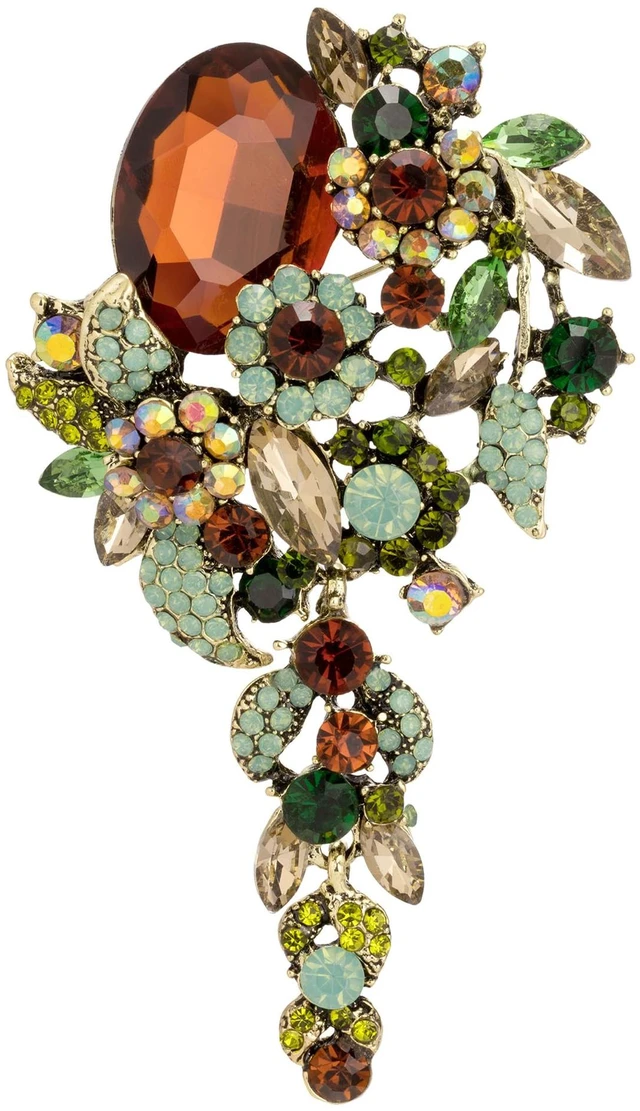 Main image of Long Brown&Green Brooch Pin for Women Wedding Party Brooch Pendant