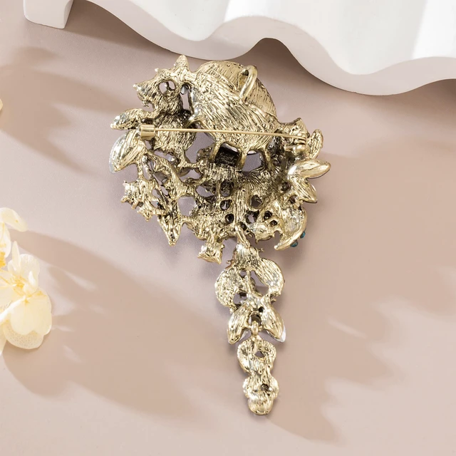Alt view image 4 of 5 - Long Brown&Green Brooch Pin for Women Wedding Party Brooch Pendant