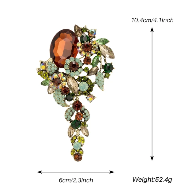 Alt view image 5 of 5 - Long Brown&Green Brooch Pin for Women Wedding Party Brooch Pendant