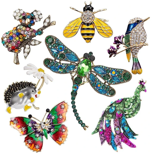 Main image of Women Brooch Set Crystal Pin Christmas Gifts Stocking Stuffers Vintage Animal Insect Elegant Flower Pins Brooches Bulk for Women Girls Set-D