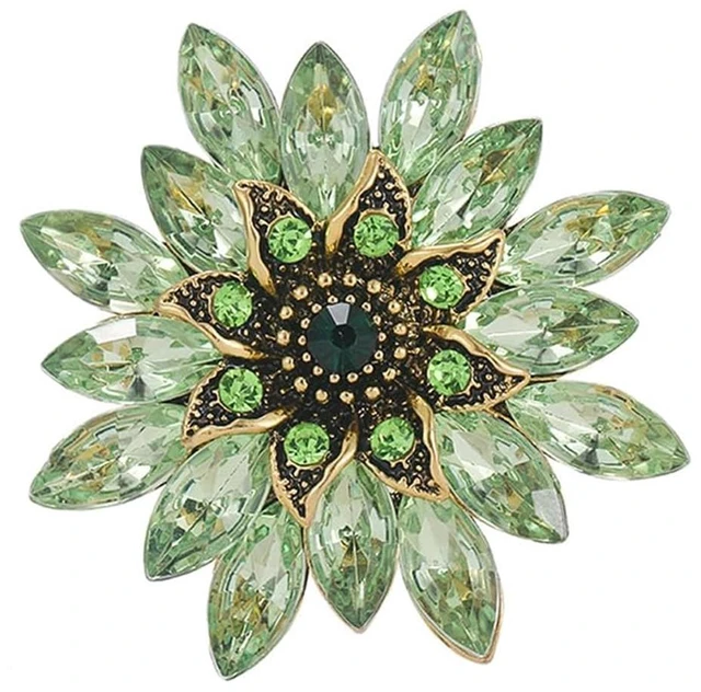 Main image of Green Large Crystal Flower Brooch Pin, Rhinestone Floral Lapel Pin | large crystal flower brooch,sparkling rhinestone floral design,lapel pin for dress, suit, hat & bag,party wedding accessory
