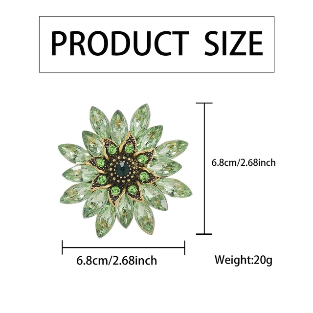 Alt view image 2 of 7 - Green Large Crystal Flower Brooch Pin, Rhinestone Floral Lapel Pin | large crystal flower brooch,sparkling rhinestone floral design,lapel pin for dress, suit, hat & bag,party wedding accessory