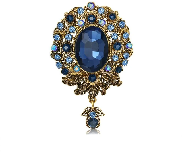 Main image of Vintage Teardrop Diamond Brooch Pin for Women Men Crystal Elegant Flower Badge Brooches Laple Pins Scarf Clip Boutonniere Corsage for Clothes Dress Hats Bags Accessory (Blue)