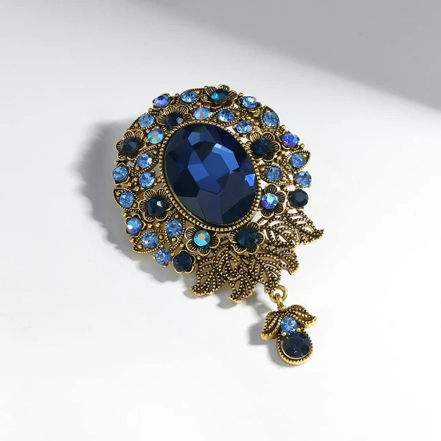 Alt view image 4 of 5 - Vintage Teardrop Diamond Brooch Pin for Women Men Crystal Elegant Flower Badge Brooches Laple Pins Scarf Clip Boutonniere Corsage for Clothes Dress Hats Bags Accessory (Blue)