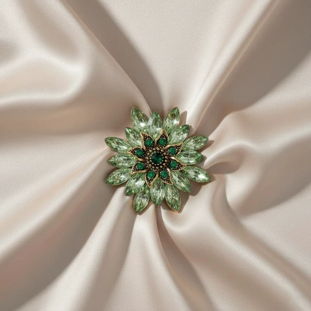 Alt view image 6 of 7 - Green Large Crystal Flower Brooch Pin, Rhinestone Floral Lapel Pin | large crystal flower brooch,sparkling rhinestone floral design,lapel pin for dress, suit, hat & bag,party wedding accessory