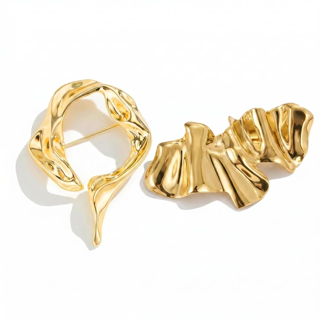 Main image of 2 Pcs Large Gold-Tone Brooches and Pins for Women Abstract | Radiant polished metal accessories capturing a chic vintage aesthetic.