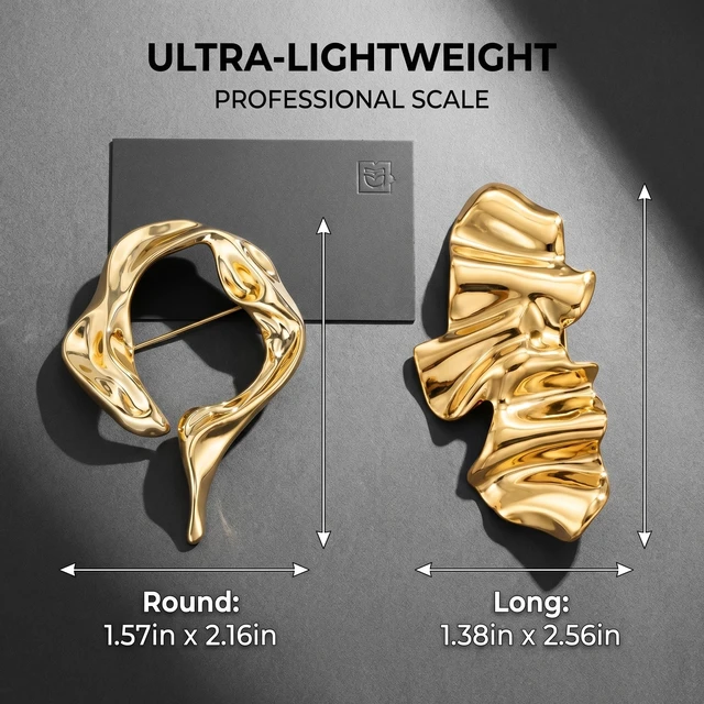 Alt view image 2 of 7 - 2 Pcs Large Gold-Tone Brooches and Pins for Women Abstract | Radiant polished metal accessories capturing a chic vintage aesthetic.