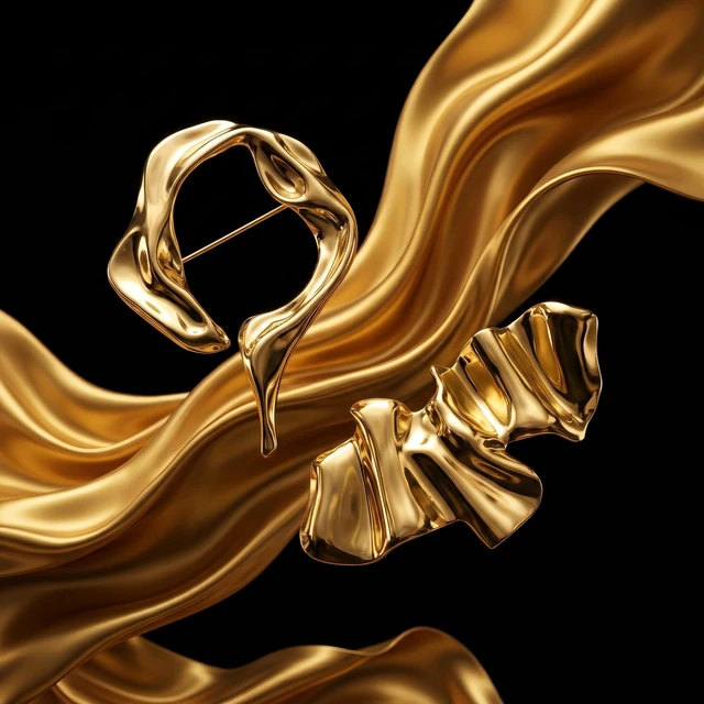 Alt view image 3 of 7 - 2 Pcs Large Gold-Tone Brooches and Pins for Women Abstract | Radiant polished metal accessories capturing a chic vintage aesthetic.