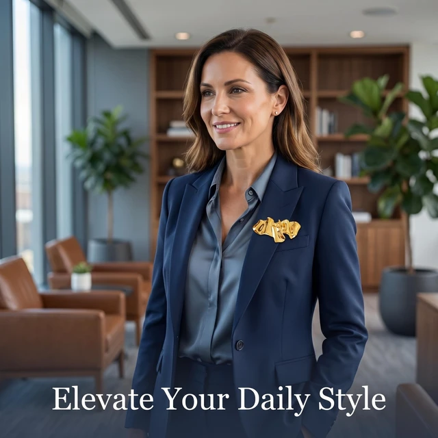 Alt view image 4 of 7 - 2 Pcs Large Gold-Tone Brooches and Pins for Women Abstract | Radiant polished metal accessories capturing a chic vintage aesthetic.