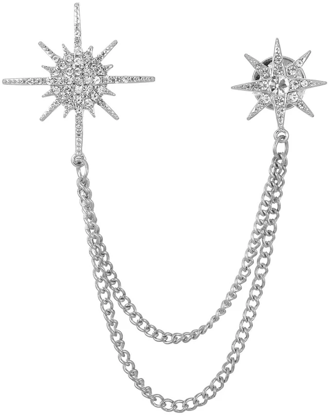 Main image of Silver Rhinestone Star Brooch for Women, Crystal Snowflake Brooch Lapel Pins Fashion Broach Pin Dress Suit Accessories with Tassel Chain Clothing Clip Broach for Women Men(Silver)