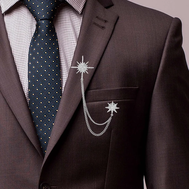 Alt view image 4 of 7 - Silver Rhinestone Star Brooch for Women, Crystal Snowflake Brooch Lapel Pins Fashion Broach Pin Dress Suit Accessories with Tassel Chain Clothing Clip Broach for Women Men(Silver)