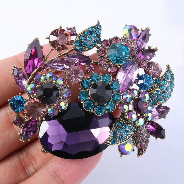 Alt view image 2 of 5 - Crystal Prom Flower Leaf Vine Brooch for Women Amethyst Color | Costume Party Accessory, for Bride Bridesmaid