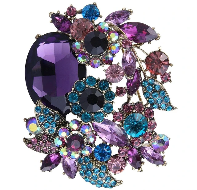 Main image of Crystal Prom Flower Leaf Vine Brooch for Women Amethyst Color | Costume Party Accessory, for Bride Bridesmaid