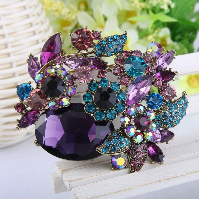 Alt view image 3 of 5 - Crystal Prom Flower Leaf Vine Brooch for Women Amethyst Color | Costume Party Accessory, for Bride Bridesmaid