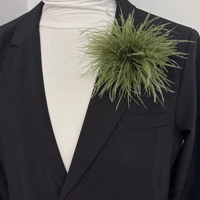 Alt view image 5 of 6 - Dainty Feather Flower Large Brooch Pin for Women Men Elegant Oversized Floral Lapel Pins Shawl Dress Suit Clothes Accessories Wedding Party Dance Banquet Fashion Jewelry 150mm (Olive Green)