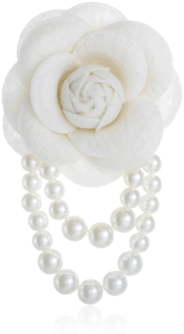 Main image of Vintage Camellia Pearl Tassel Brooches Bracelet Bohemian Pearl Safety Pins Bracelets Flower Hairpin Headpieces Shawl Pins Dainty Elegant Lapel Pins Wedding Party Dress Accessories for Women (white)
