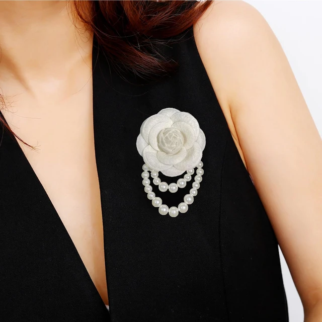 Alt view image 2 of 5 - Vintage Camellia Pearl Tassel Brooches Bracelet Bohemian Pearl Safety Pins Bracelets Flower Hairpin Headpieces Shawl Pins Dainty Elegant Lapel Pins Wedding Party Dress Accessories for Women (white)