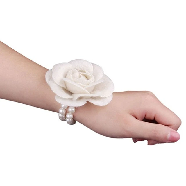 Alt view image 4 of 5 - Vintage Camellia Pearl Tassel Brooches Bracelet Bohemian Pearl Safety Pins Bracelets Flower Hairpin Headpieces Shawl Pins Dainty Elegant Lapel Pins Wedding Party Dress Accessories for Women (white)