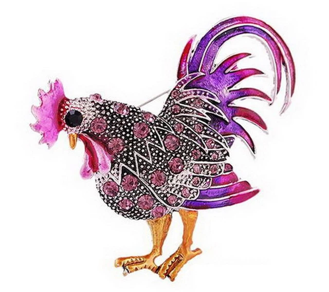 Main image of Cock Rooster Brooch Pins Multicolor Crystal Brooches for Women-purple