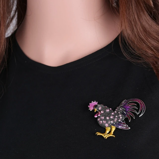 Alt view image 2 of 2 - Cock Rooster Brooch Pins Multicolor Crystal Brooches for Women-purple