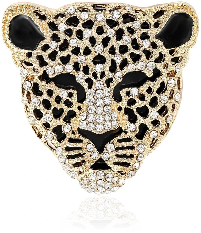 Main image of Vintage Shiny Rhinestone Leopard Head Brooches for Women Unisex Animal Pins Casual Accessories Gifts