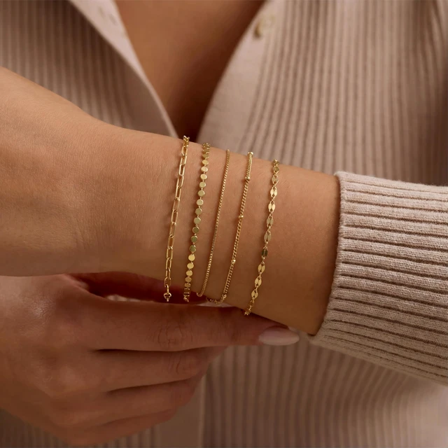 Alt view image 2 of 7 - Dainty Gold Bracelets for Women Non Tarnish | 14K Gold Plated Stackable Bracelet Set Tiny Minimalist Cute Thin Bracelets