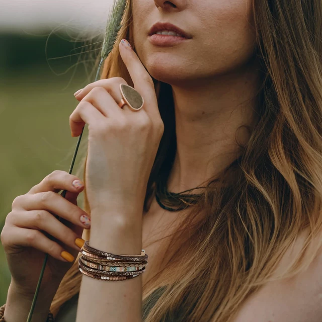 Alt view image 3 of 5 - Leather Wrap Bracelets for Women, Boho Western Layered Jewelry | Layered leather cuff bracelets, Easy on and off, Boho western style, Daily wear, Gift for women, Boho Braid(Brown)