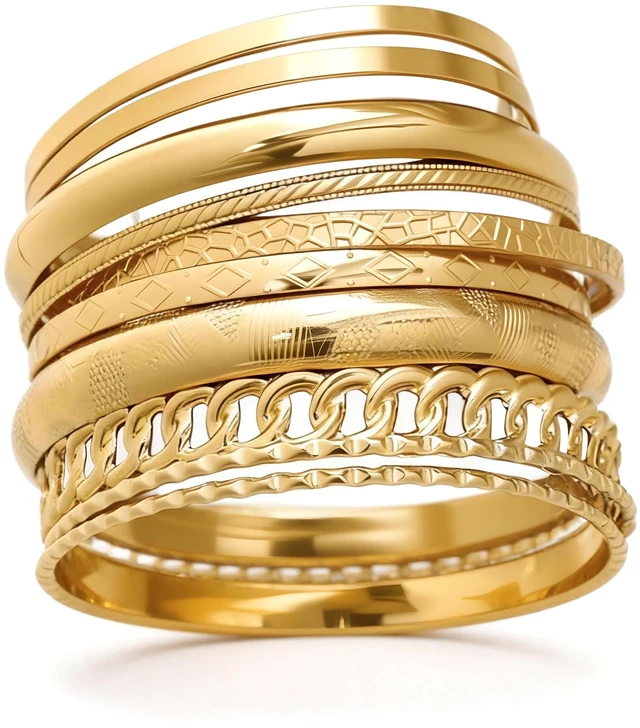 Main image of Gold Bangle Bracelets for Women, Indian Bangles Stackable Set, Multi Layer Textured 18K Gold Plated Chunky Bracelets Boho Jewelrys Set