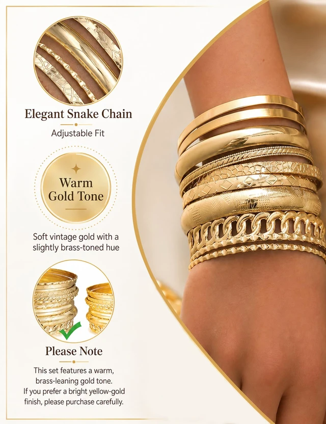 Alt view image 4 of 7 - Gold Bangle Bracelets for Women, Indian Bangles Stackable Set, Multi Layer Textured 18K Gold Plated Chunky Bracelets Boho Jewelrys Set