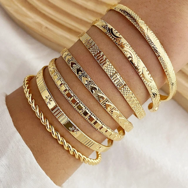 Alt view image 3 of 7 - Gold Bangles Bracelets for Women 14k Gold Plated Multi Layer Stackable Cuff Bracelet Set
