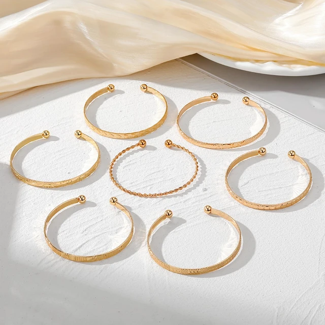 Alt view image 7 of 7 - Gold Bangles Bracelets for Women 14k Gold Plated Multi Layer Stackable Cuff Bracelet Set