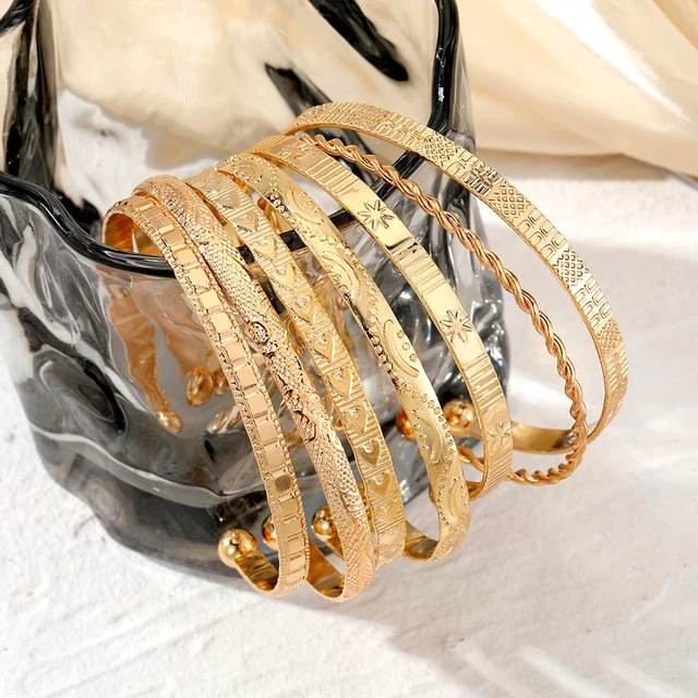 Alt view image 4 of 7 - Gold Bangles Bracelets for Women 14k Gold Plated Multi Layer Stackable Cuff Bracelet Set