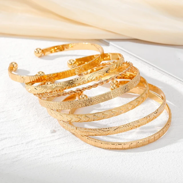 Alt view image 5 of 7 - Gold Bangles Bracelets for Women 14k Gold Plated Multi Layer Stackable Cuff Bracelet Set