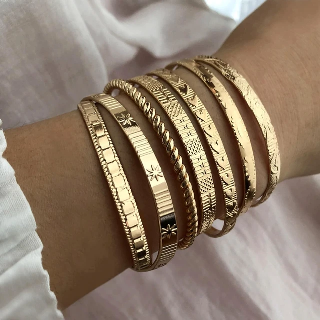 Alt view image 2 of 7 - Gold Bangles Bracelets for Women 14k Gold Plated Multi Layer Stackable Cuff Bracelet Set