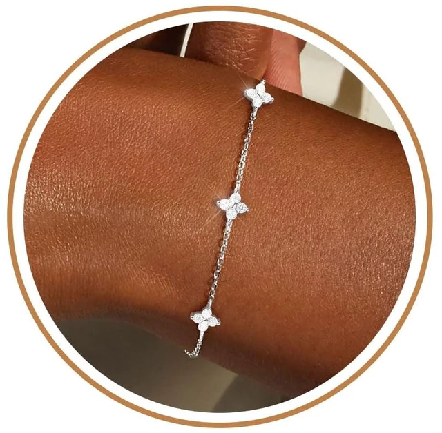 Main image of Dainty Silver Gold Bracelets for Women Trendy Non Tarnish Jewelry | 14K Gold Plated Clover Bracelet Stack, Waterproof Diamond Bracelets for Women, Stackable Heart Cross Evil Eye Charm Bracelets
