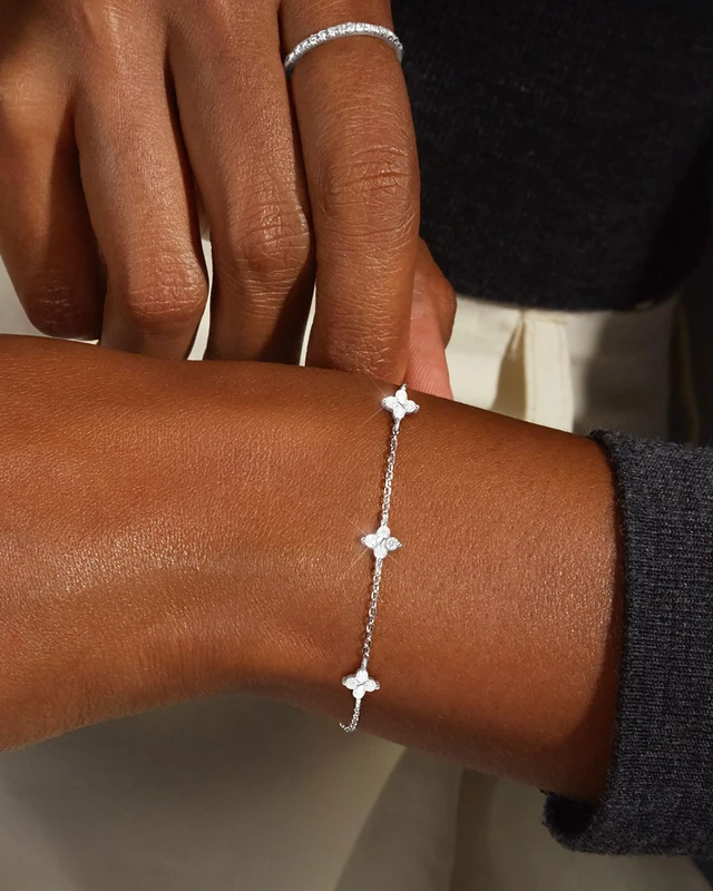 Alt view image 2 of 7 - Dainty Silver Gold Bracelets for Women Trendy Non Tarnish Jewelry | 14K Gold Plated Clover Bracelet Stack, Waterproof Diamond Bracelets for Women, Stackable Heart Cross Evil Eye Charm Bracelets