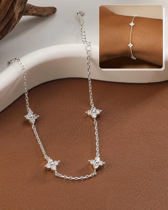 Alt view image 4 of 7 - Dainty Silver Gold Bracelets for Women Trendy Non Tarnish Jewelry | 14K Gold Plated Clover Bracelet Stack, Waterproof Diamond Bracelets for Women, Stackable Heart Cross Evil Eye Charm Bracelets