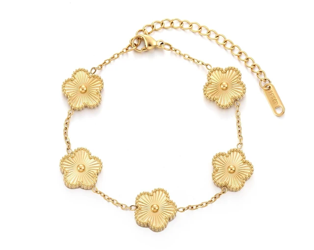 Main image of Four Leaf Clover Bracelet for Women 18K Gold Plated Stainless Steel Lucky 4 Leaf Gold Link Bracelet Jewelry Gift for Women (Gold)