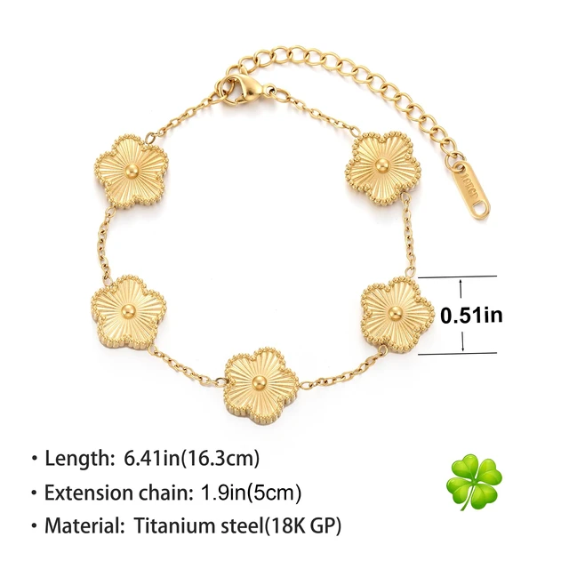 Alt view image 2 of 6 - Four Leaf Clover Bracelet for Women 18K Gold Plated Stainless Steel Lucky 4 Leaf Gold Link Bracelet Jewelry Gift for Women (Gold)