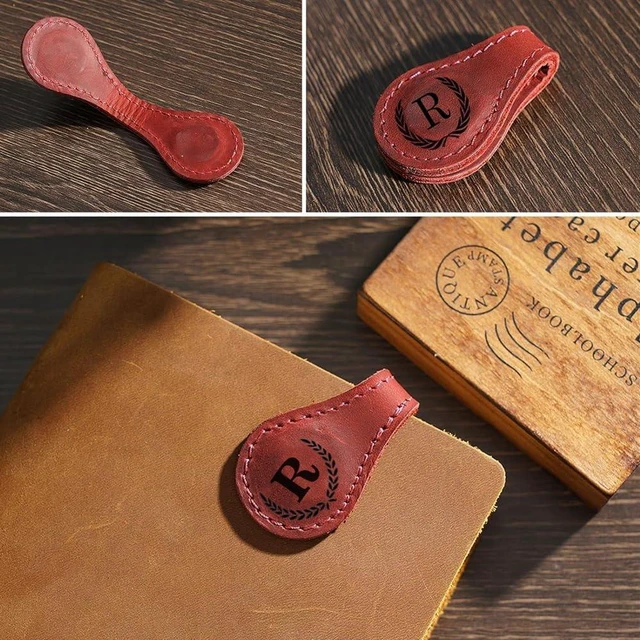 Alt view image 3 of 7 - Personalized Magnetic Leather Initial Bookmark, 26 Letters Customized Multi-Functional for Women, Teachers, Book Lovers (J, Red)