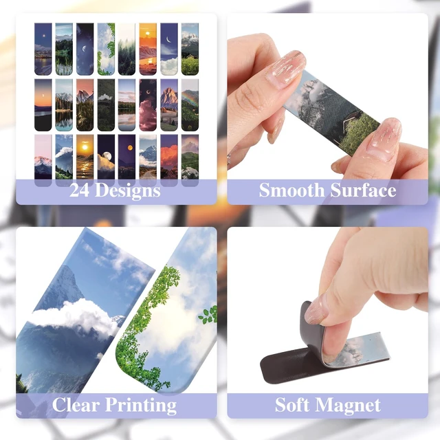 Alt view image 3 of 7 - 48 Pcs Magnetic Bookmarks, 24 Styles Cute Landscape | Magnet Book Mark for Reading Funny Gifts for Women Men Students