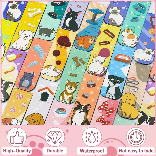 Alt view image 4 of 7 - 50 Pcs Magnetic Bookmarks for Kids, Cat and Dog Bookmarks | 0.8 x 4.7In, 25 Styles, Printing on 2 Side, Reading Gifts for Kids, Back to School Gifts for Teacher Classroom Supplies