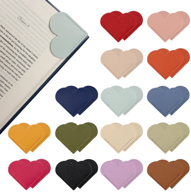 Main image of 30 Packs Leather Heart Bookmarks for Book Lovers, Cute Gifts (Solid Color)