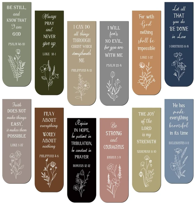Main image of 48 Pcs Bible Verse Magnetic Christian Bookmarks Clips Dreamy Style | 12 Designs, Inspirational Flower Scripture Book Marker, Gift for Mother Women Men Book Lover Reading Classroom, 0.8x4.7in