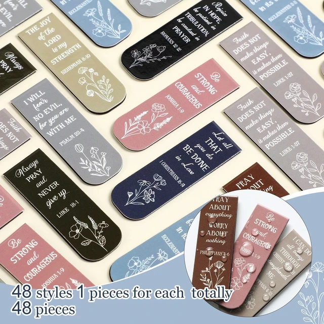 Alt view image 3 of 7 - 48 Pcs Bible Verse Magnetic Christian Bookmarks Clips Dreamy Style | 12 Designs, Inspirational Flower Scripture Book Marker, Gift for Mother Women Men Book Lover Reading Classroom, 0.8x4.7in