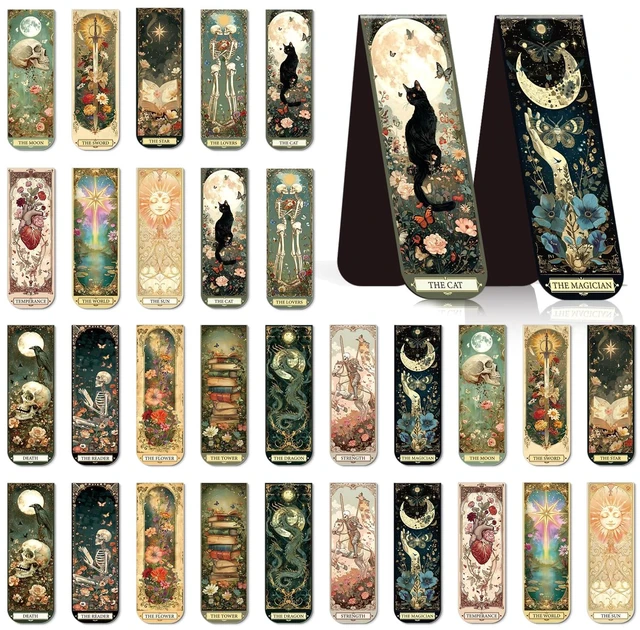 Main image of 30 Pcs Tarot Dark Magnetic Bookmark Dark Romance Book Mark Page Clip | 15 Styles, Fantasy Skull Magnet Book Markers, Double-Sided Print, Gifts for Book Lovers Students Teachers Reading Supplies